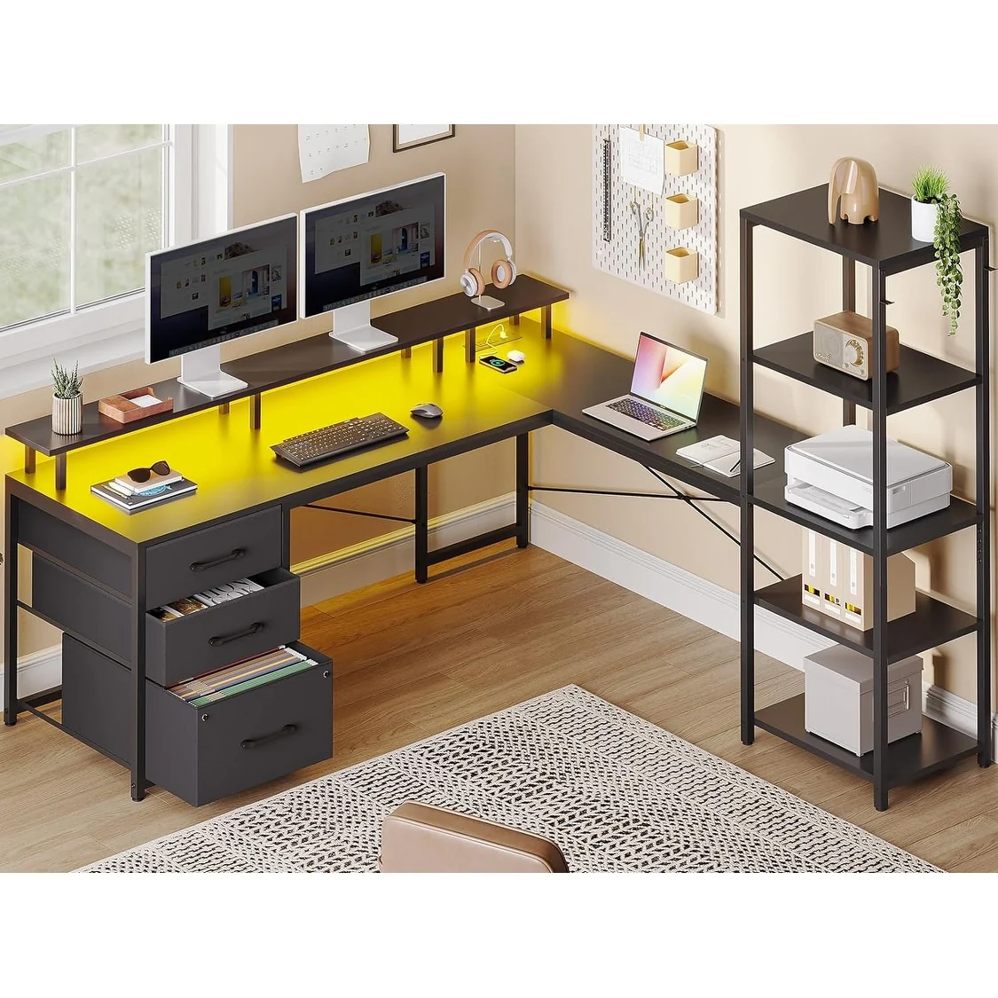 Home Office Desk 55 L Shaped Desk Gaming Desk 3 Drawers