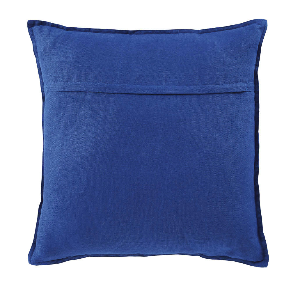 - Coussin en lin lavé bleu indigo 60x60