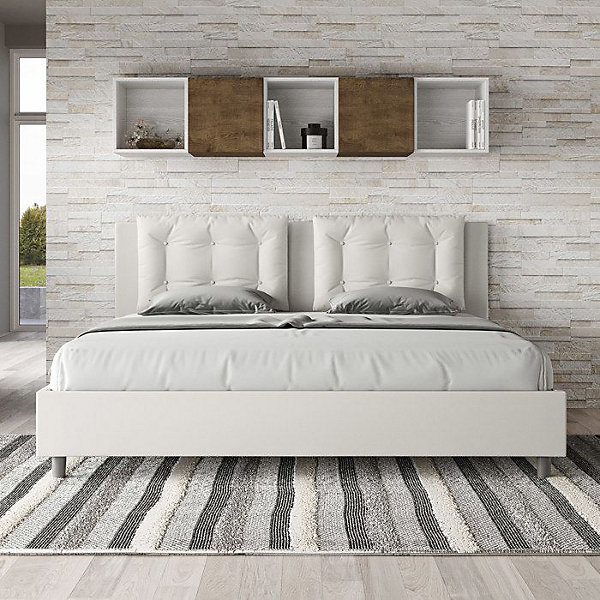 Lit coffre rembourré en simili cuir blanc Annalisa 200x210