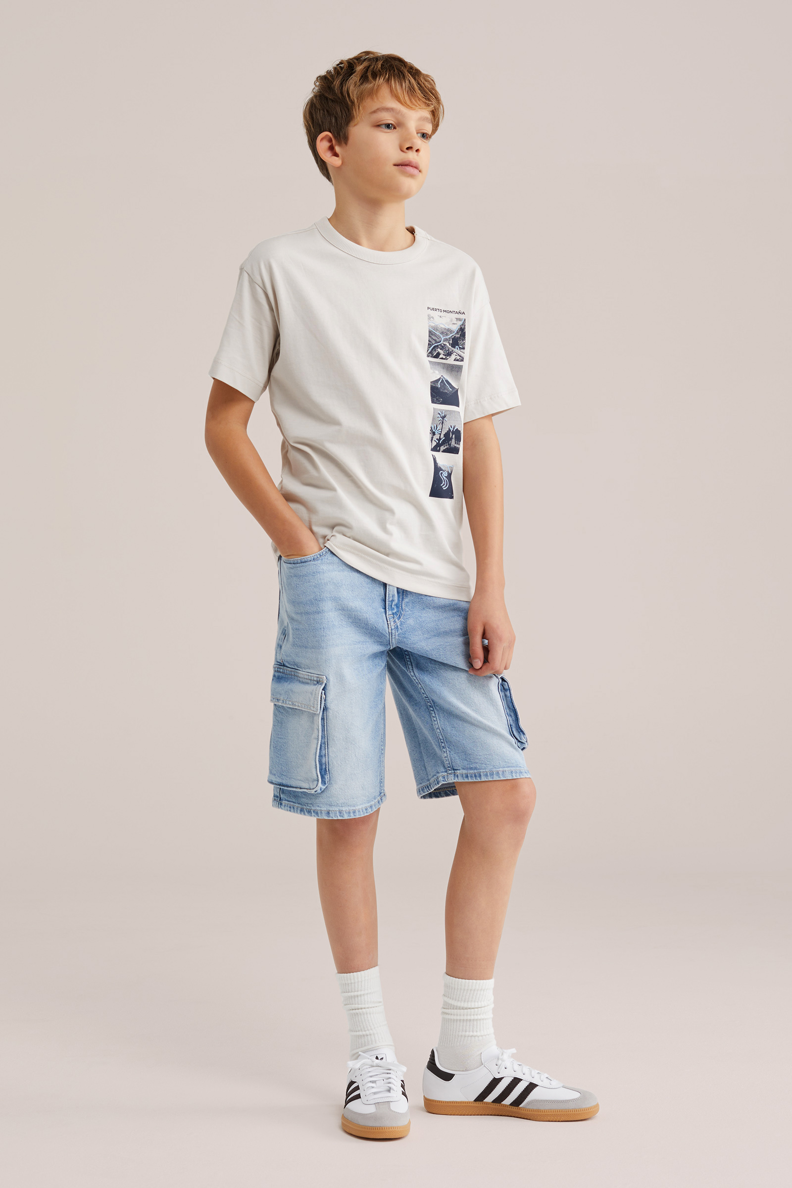 Jongens loose fit cargo denim short