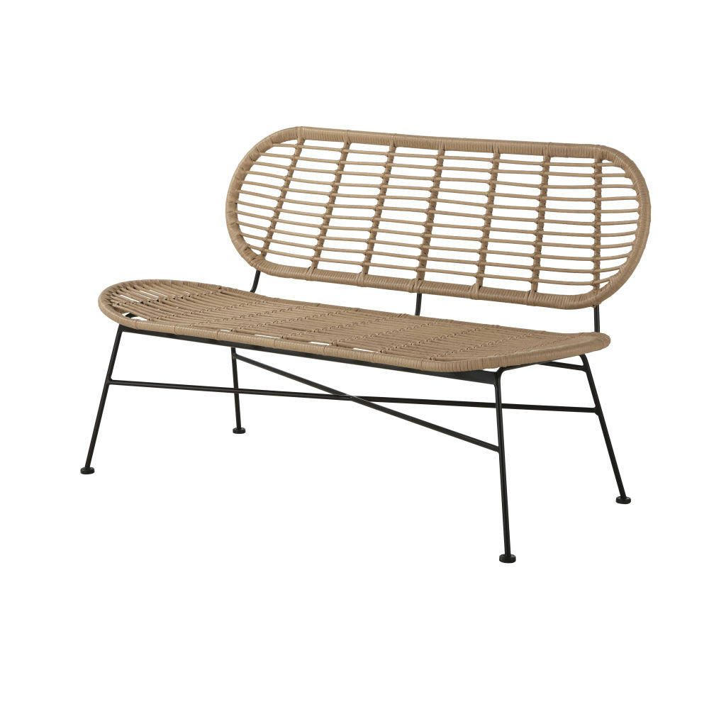 Selva BUSINESS - Banquette de jardin professionnelle en résine imitation rotin et métal noir