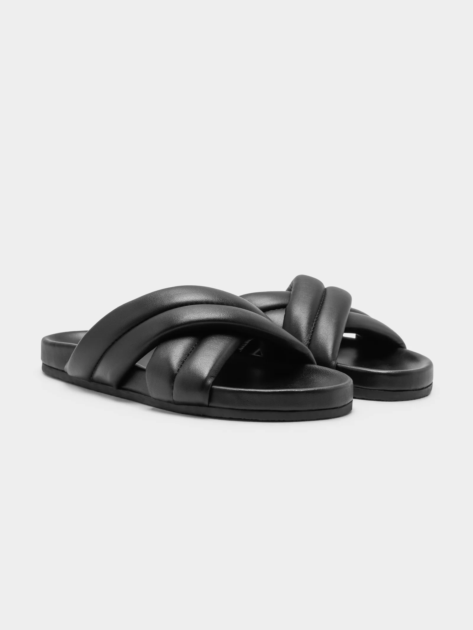 Womens Crossover Leather Slides