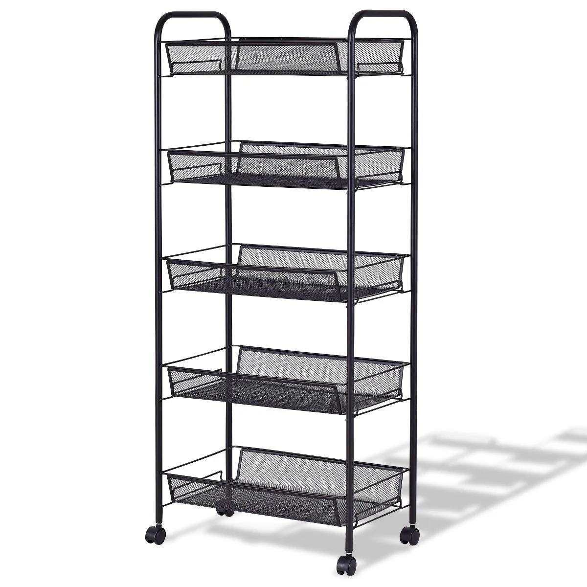 5 Tier Storage Rack Trolley Cart With Four 360 Degree Swivel Wheels - 17.5 x 10.5 x 41 (L x W x H)