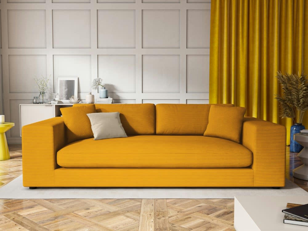 TENDANCE - Canapé 4 places en tissu structuré jaune