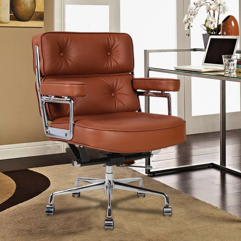 Home&Office Retro Style Genuine Leather Lift Chairs, 360 Degree Swivel&Adjustable Office Chair Lobby Chair