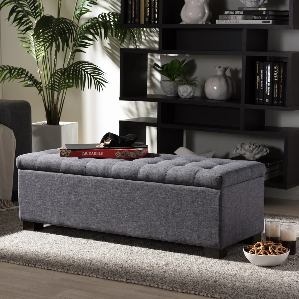 Baxton Studio Alcmene Dark Grey Fabric Tufted Storage Ottoman Bench