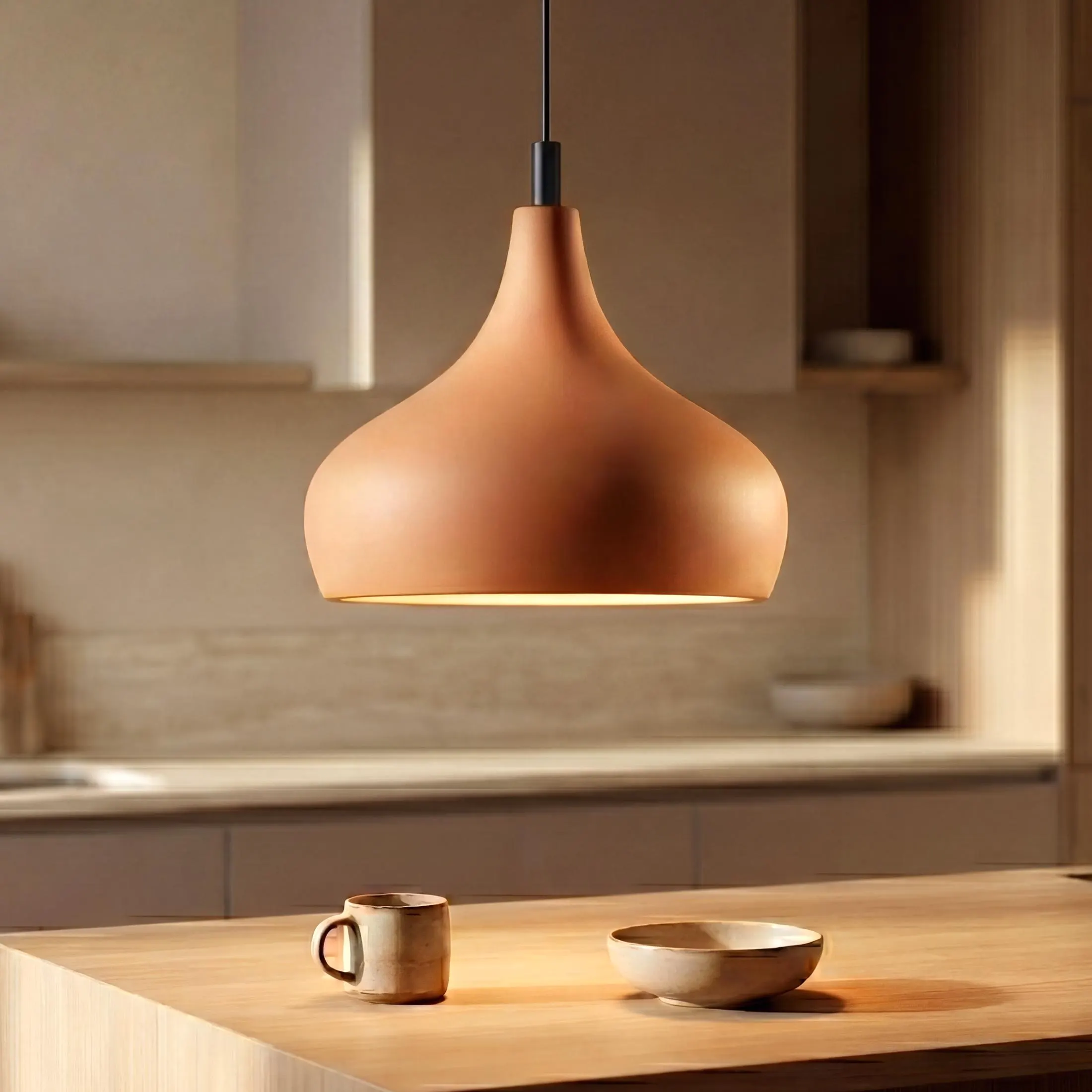 Ceramic Pendant Light, Clay Ceiling Hanging Lamp for Kitchen Island Lighting, Naaya MORNING BELL