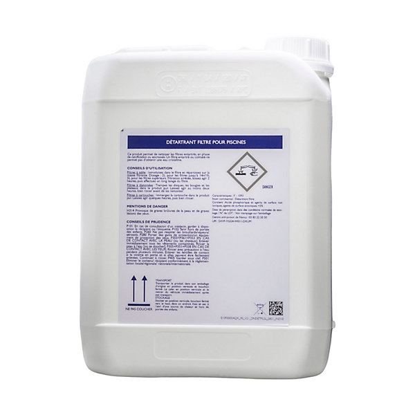Detartrant Filtre Piscine - Protection Hivernage - Compatible Sable Verre Cartouche Tissu Fibre - Bidon 5 Litres - Edg By Aqualux