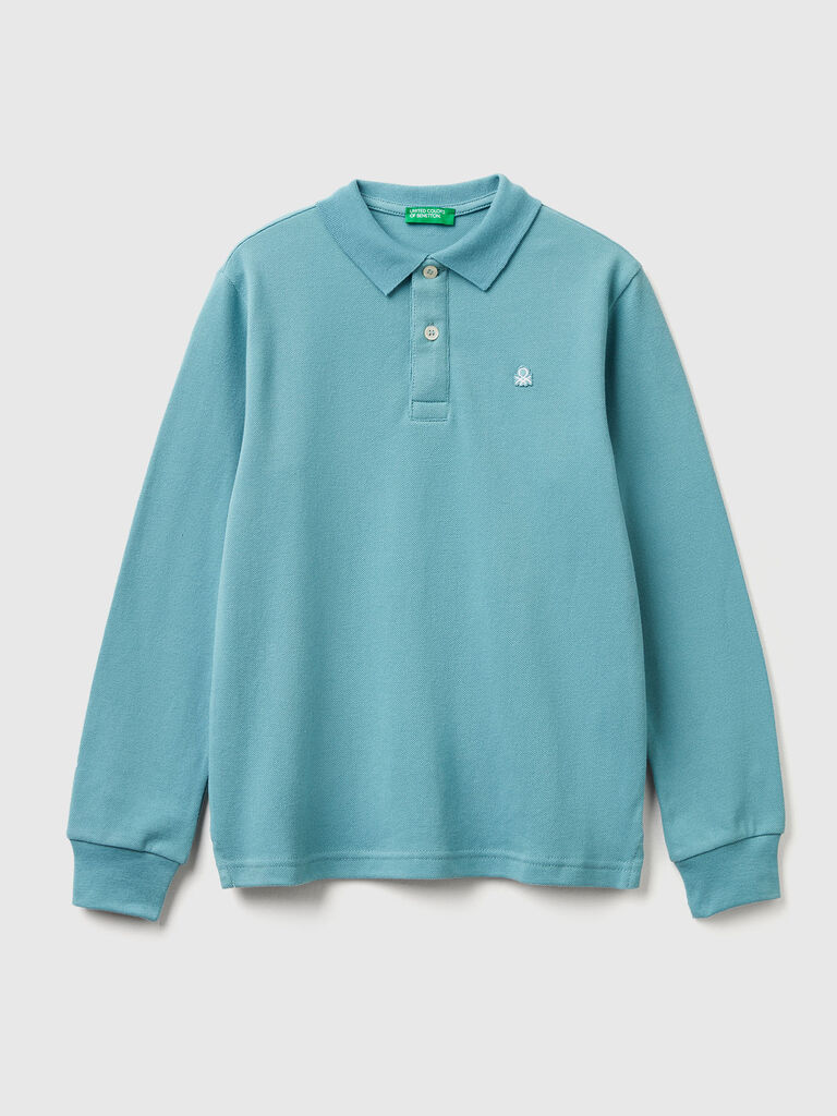 Long sleeve polo in cotton