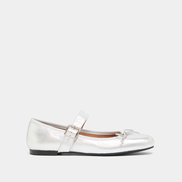 Ballerines à bridesen cuir métallisé argent | DOMINANTE