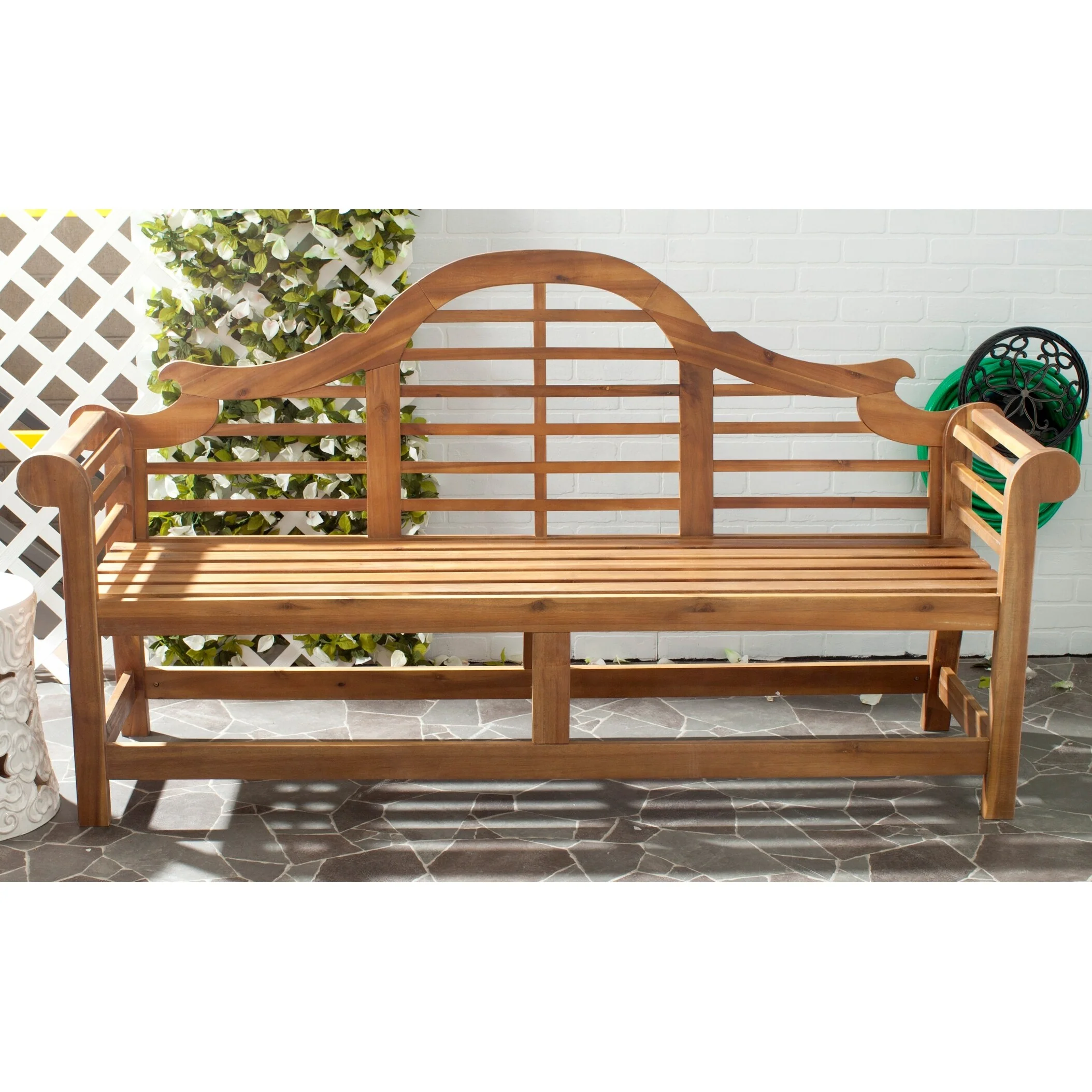SAFAVIEH Outdoor Hamida Acacia Wood Bench - 77Wx23Dx41H
