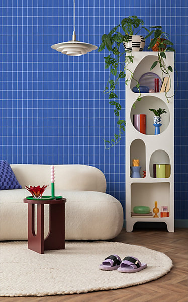 ESTAhome papier peint carrelage bleu royal et blanc 53 cm x 10.05 m