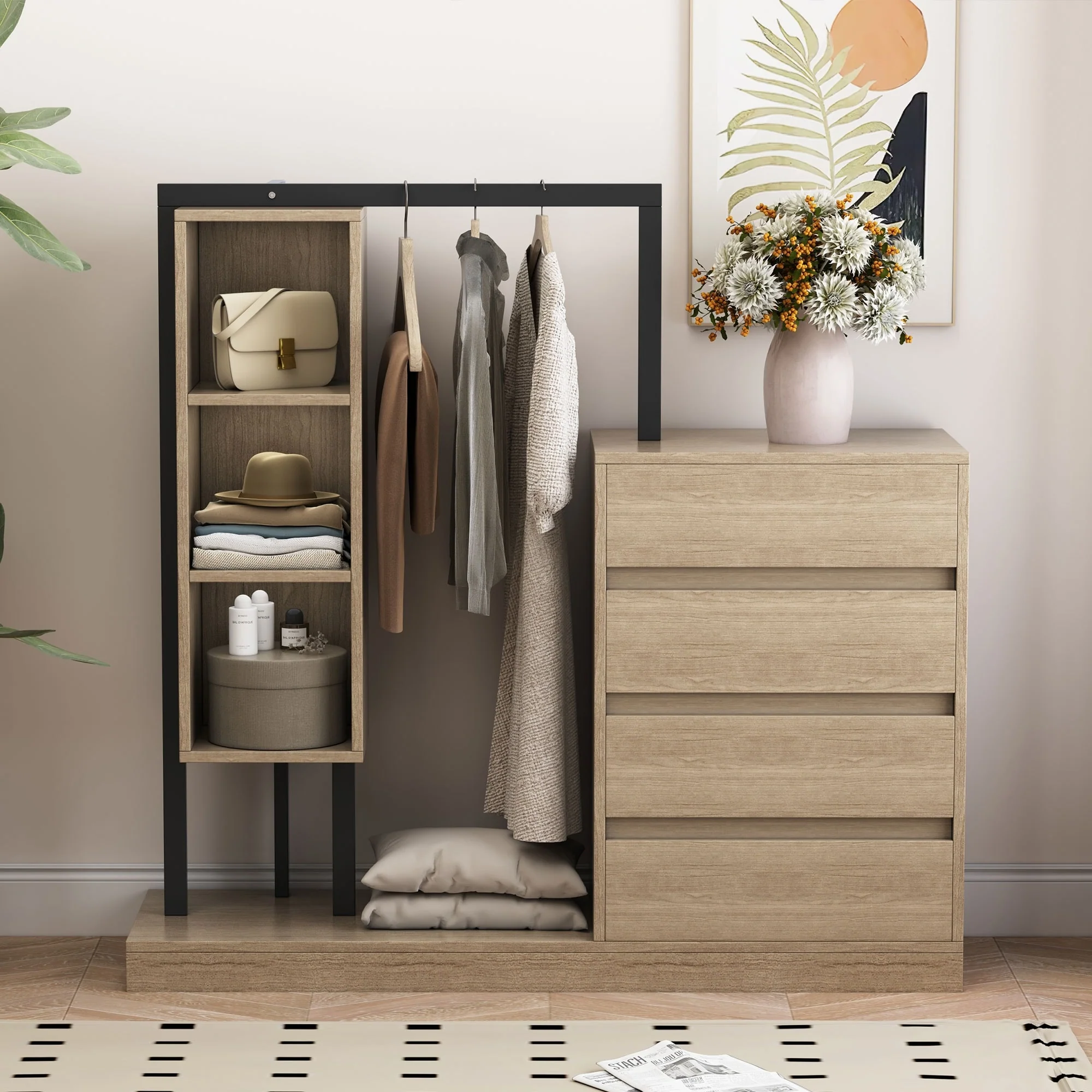Modern Wardrobe with 4 Drawers and 3 Shelves