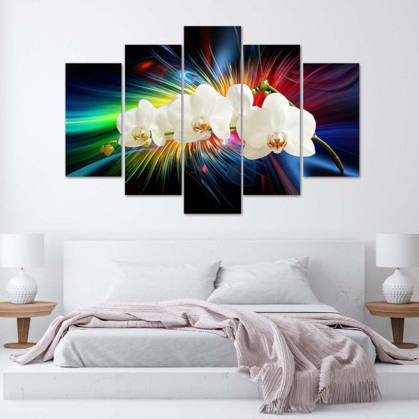 Feeby Obraz 5 częściowy na płótnie Biała orchidea 100x70