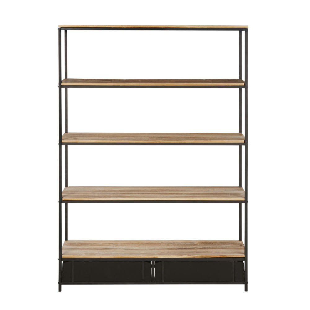 Long Island - Étagère industrielle 2 tiroirs en sapin massif et métal