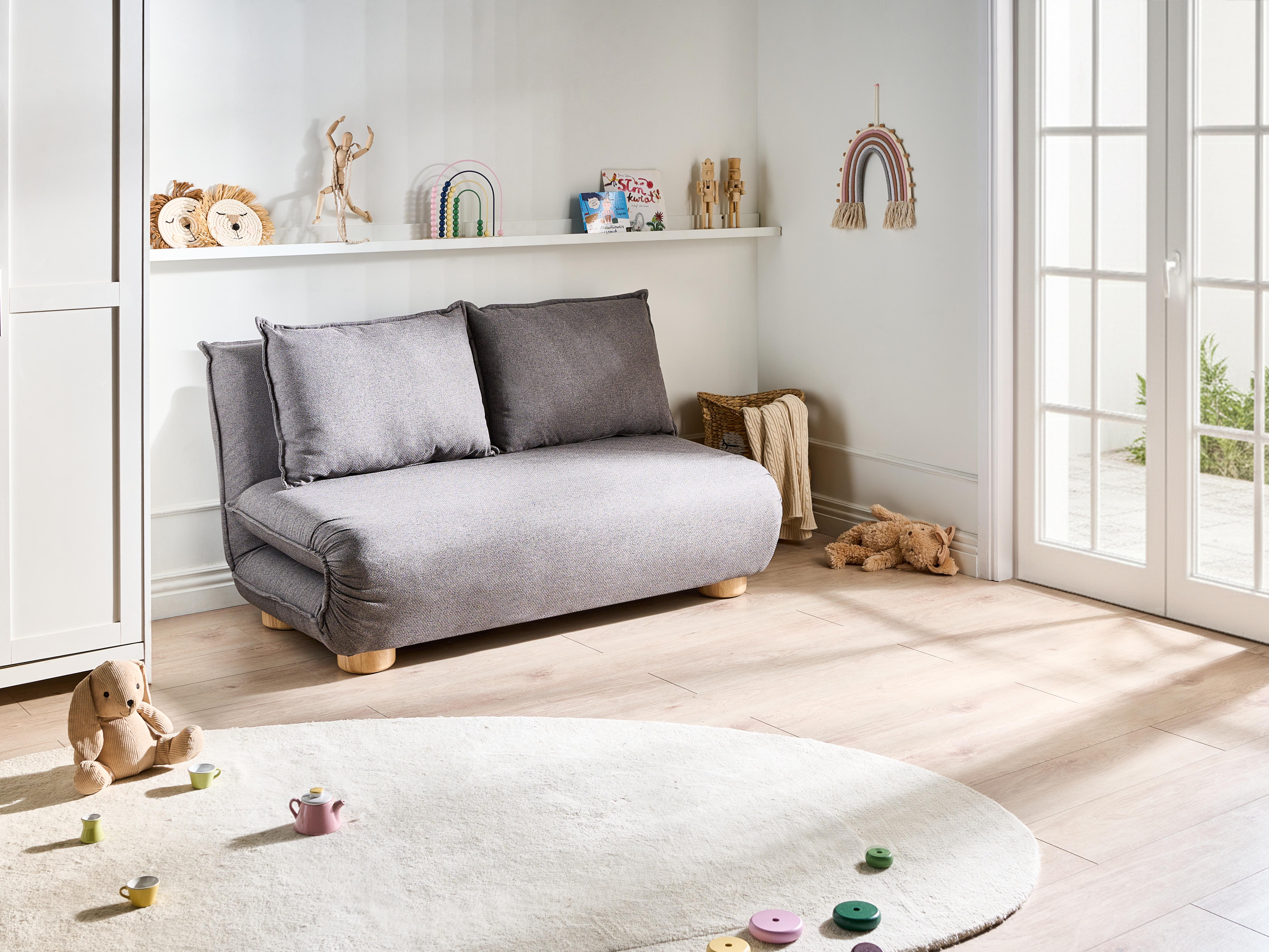 Sofa Bed 2 Seater ABISKO Faux Linen Dark Grey