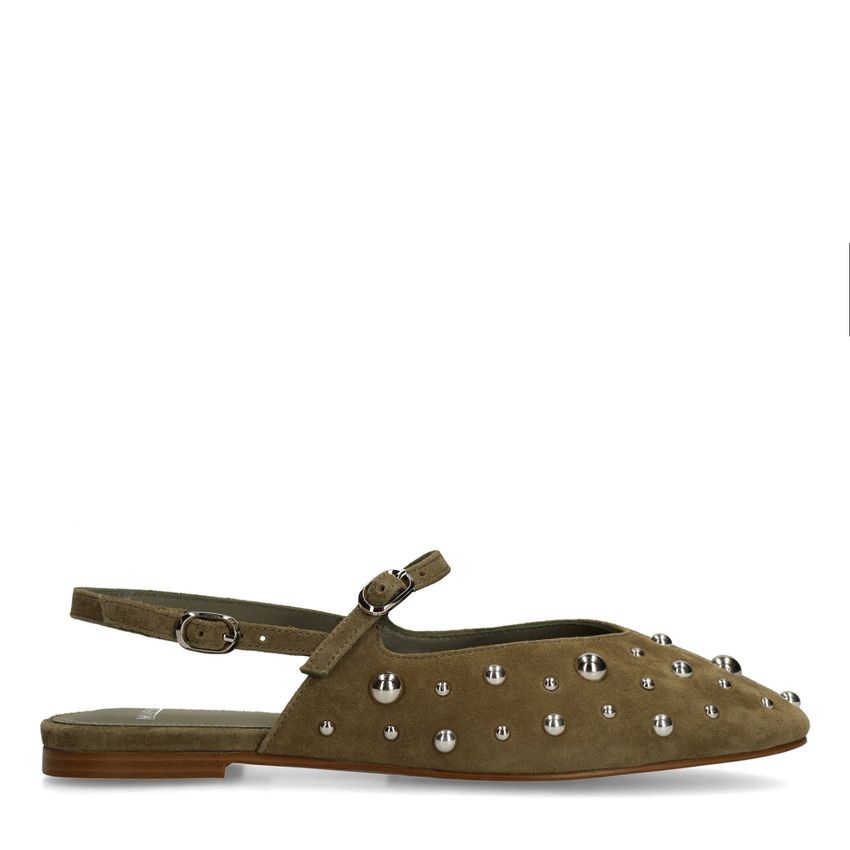 Manfield Groene suède slingbacks met zilveren studs