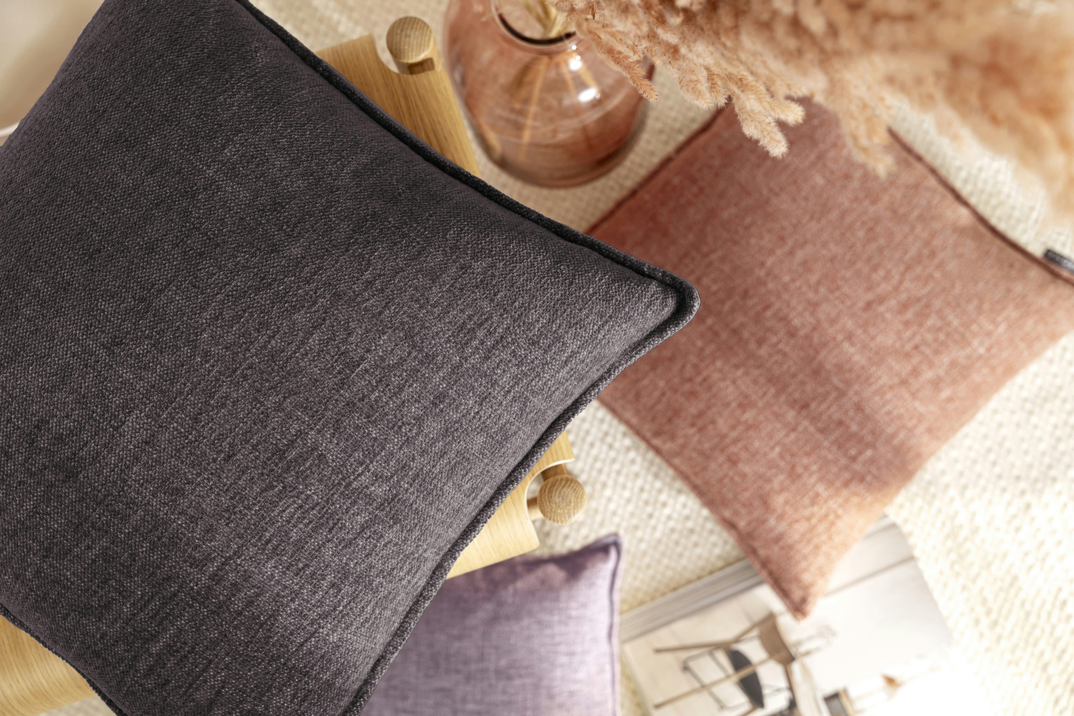 SMOOTHY - Housse de coussin chiné duveteux anthracite polyester-Lot de 2-30x50