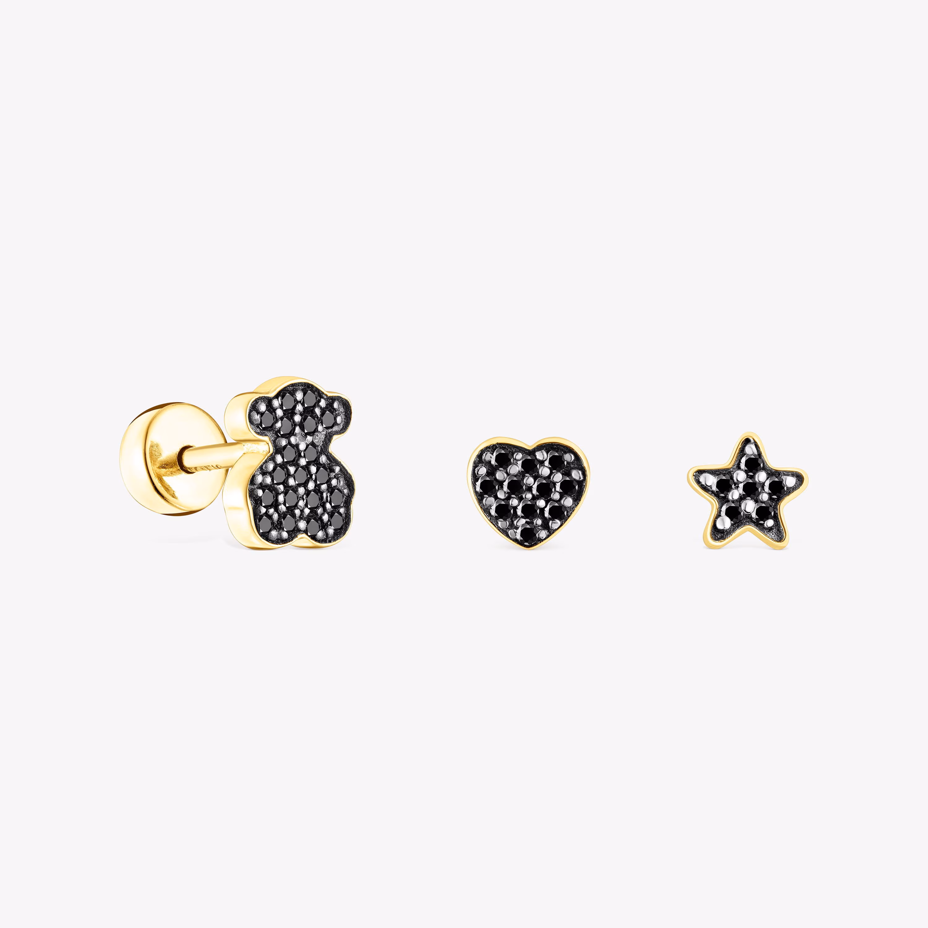 Pack de Piercings de oreja TOUS Basics con baño de oro 18 kt sobre plata y espinela