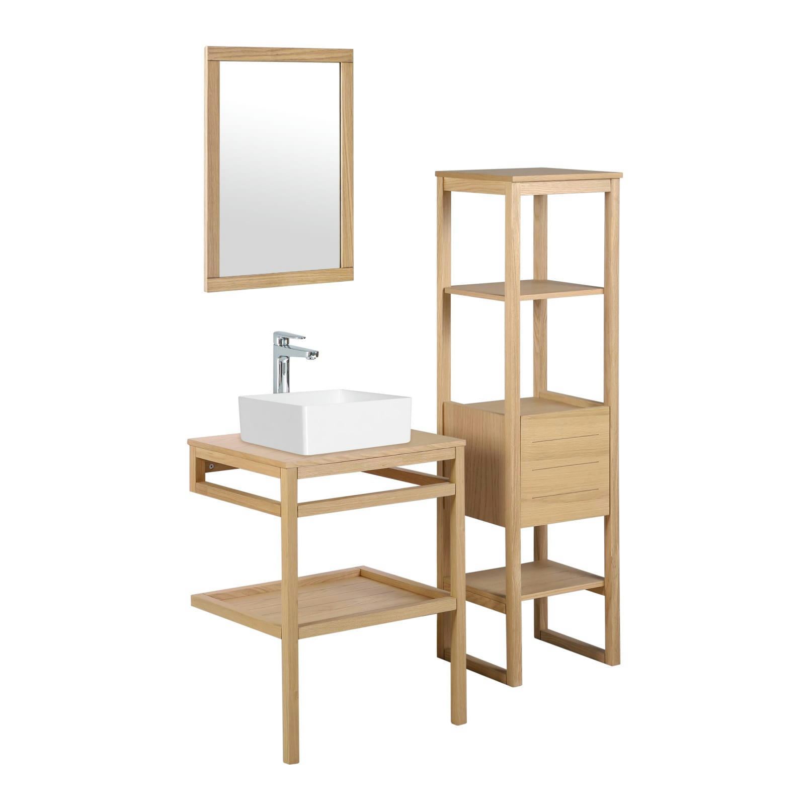 HOPP - Meuble de salle de bain 60 cm, avec colonne, miroir et vasque