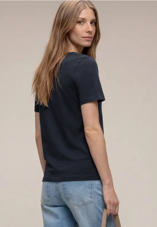 Basic T-Shirt mit V-Neck in Unifarbe