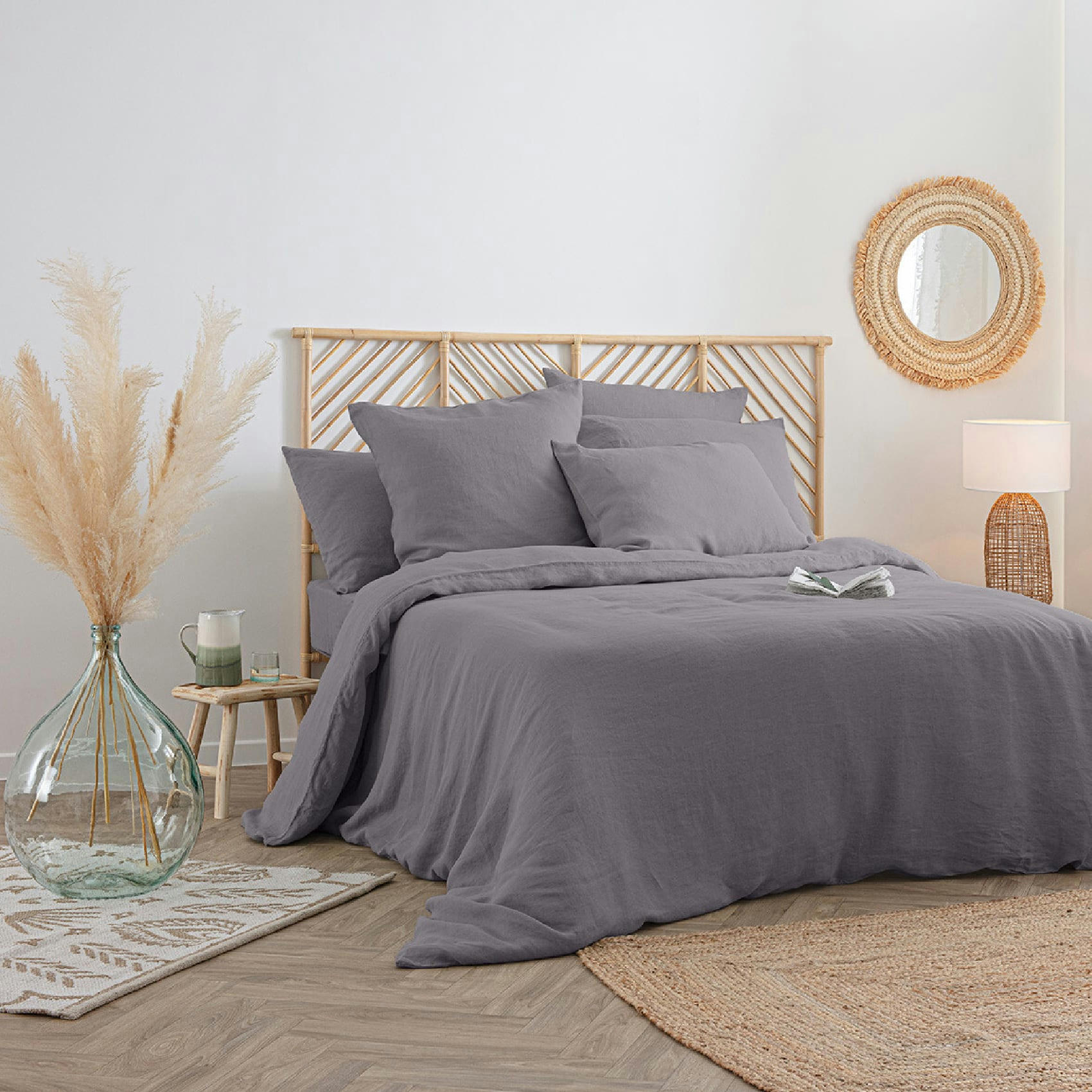 - Housse de couette en 100% lin ardoise 260x240 cm