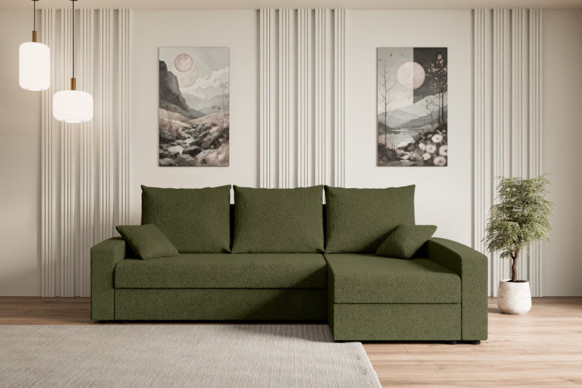 Narożnik z funkcją spania i pojemnikiem ALESIA-L 231x140x90 cm Zielony