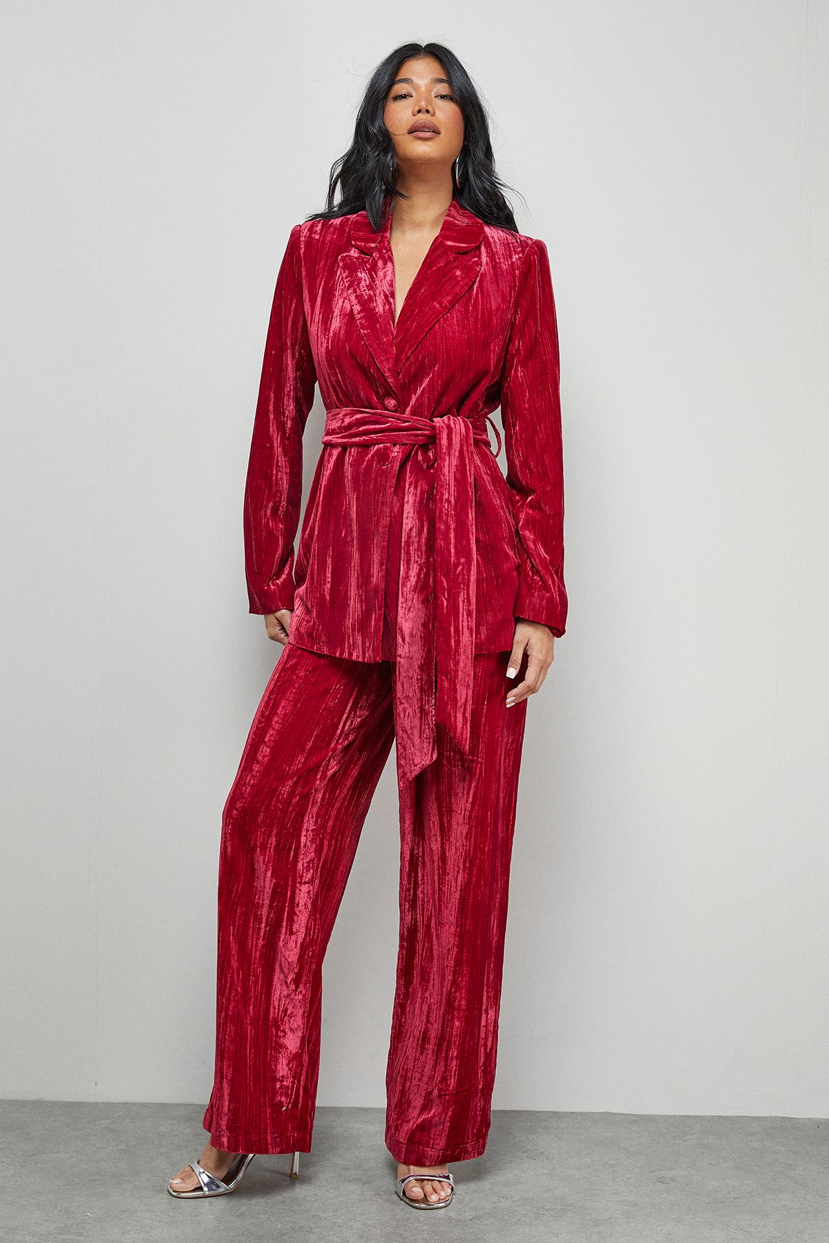 Warehouse Crushed Velvet Wide Leg Trouser Co-ord