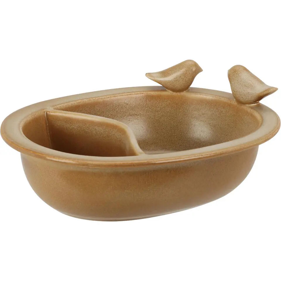 Pro Garden Vogelbad/voederschaal - lichtbruin - keramiek -D20 x H8 cm