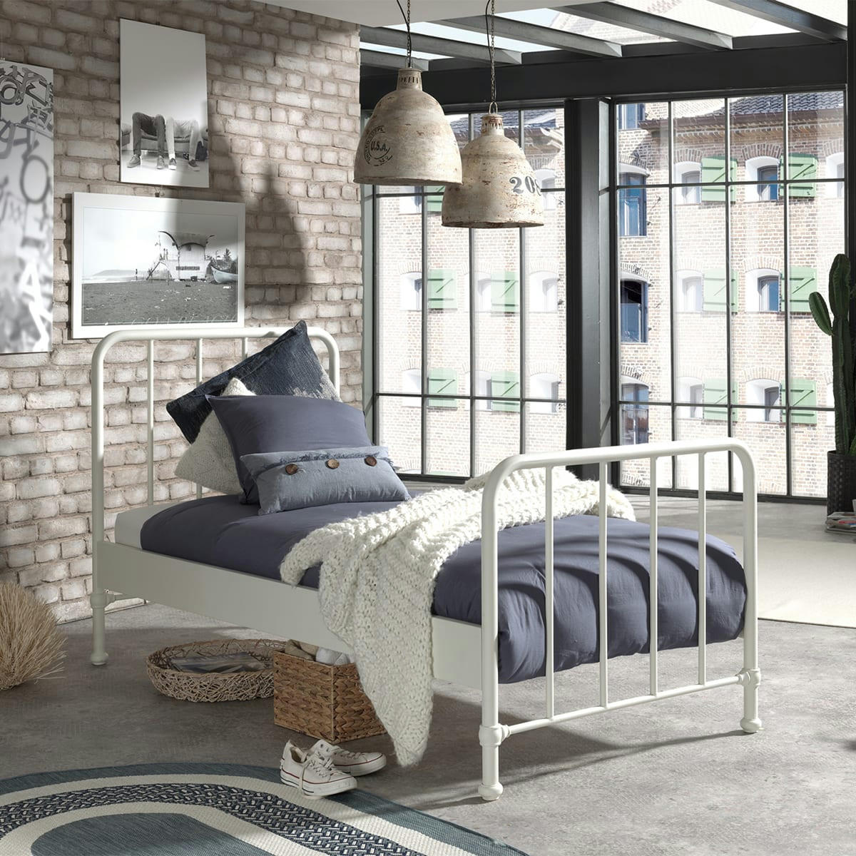 BRONXX - Lit 90x200 sommier inclus blanc