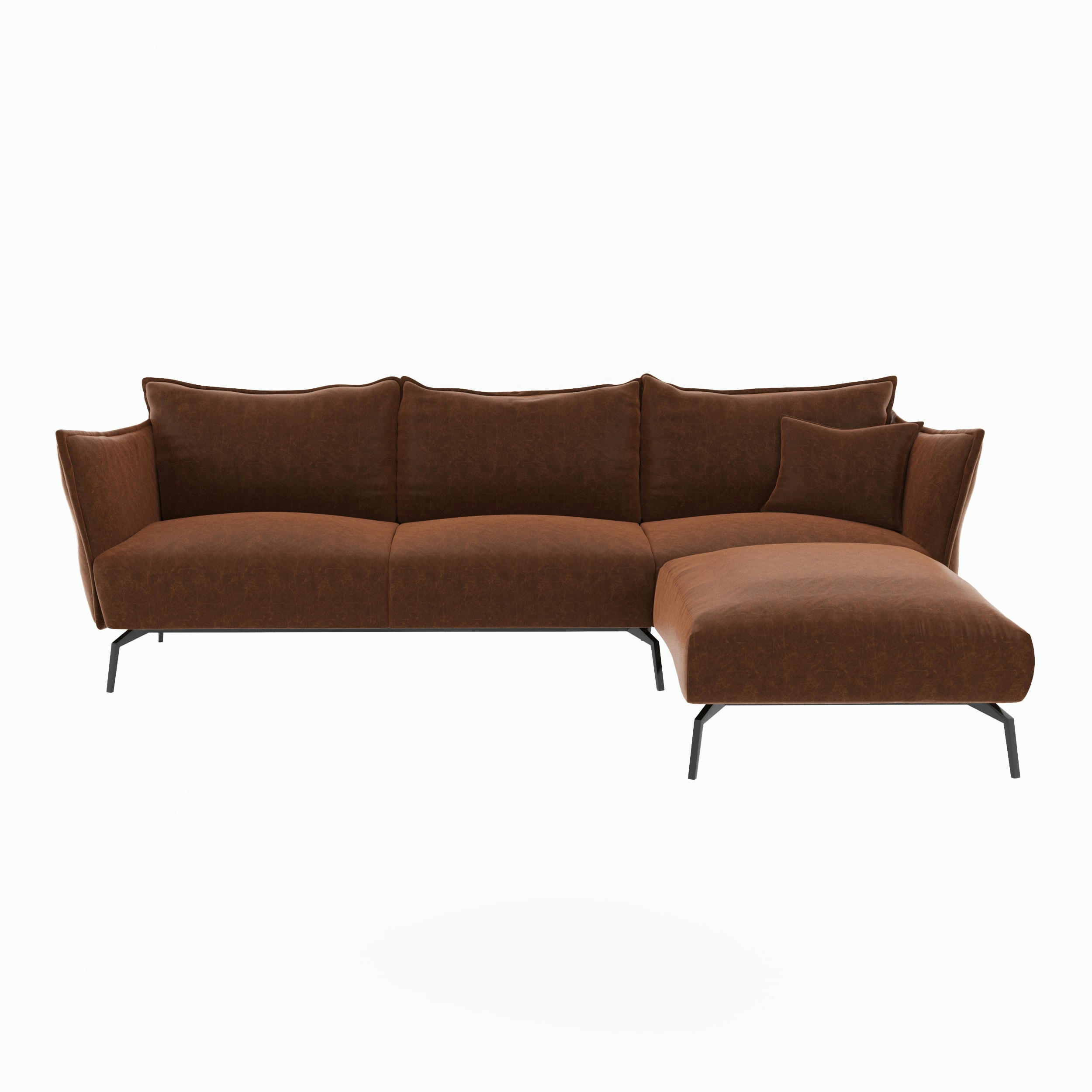 LENNY - Canapé d'angle droit tissu effet cuir vintage cognac
