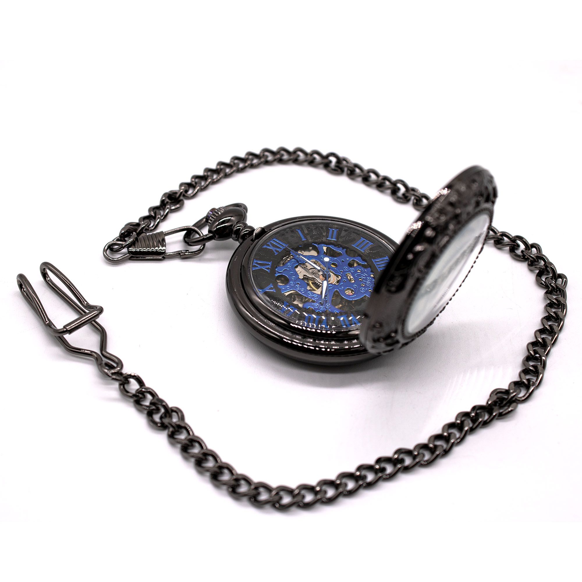 Infinity Leather Vinatage Mechanical Alloy Skeleton Half Hunter Pocket Watch
