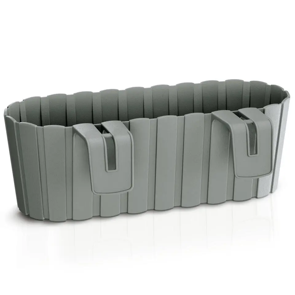 Balkon plantenbak/bloembak - met haken - kunststof - grijs - 38cm