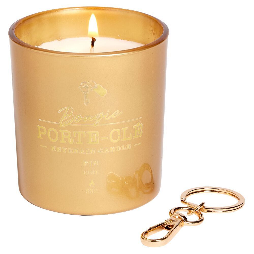 Bougie porte-clé doré senteur pin 33H