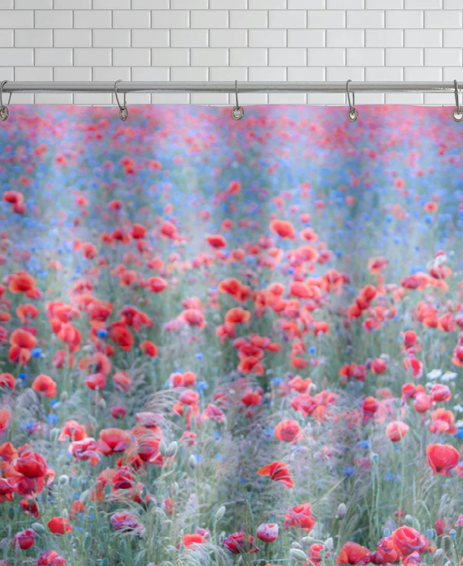 POPPY SEED HEAVEN - Rideau de douche en polyester en rouge & vert 150x200