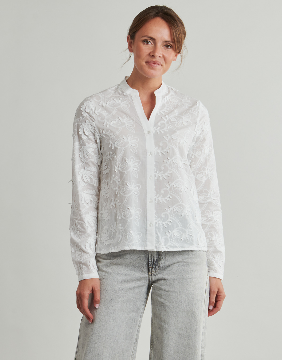 Only - ONLCARMEN FR L/S 3D EMB SHIRT - White