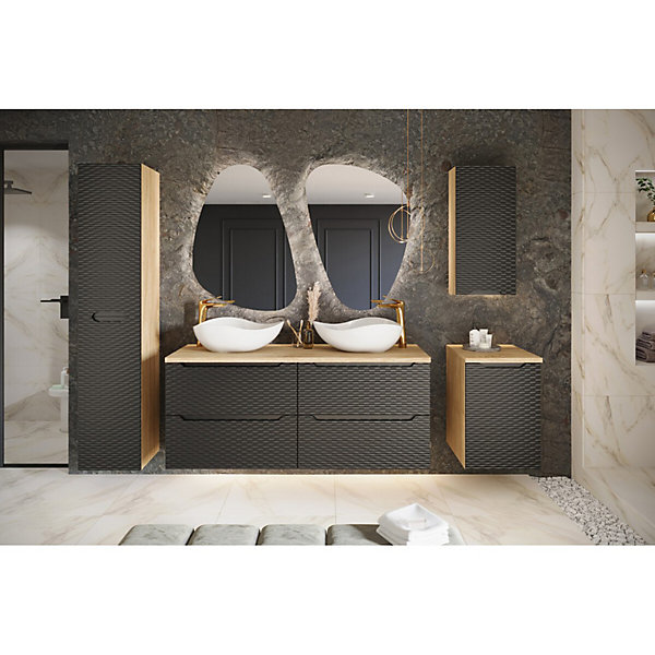 Meuble sous vasque YOKA2 tiroirsChene clair et noirL70 x P46 x H57 cmMeuble suspendu
