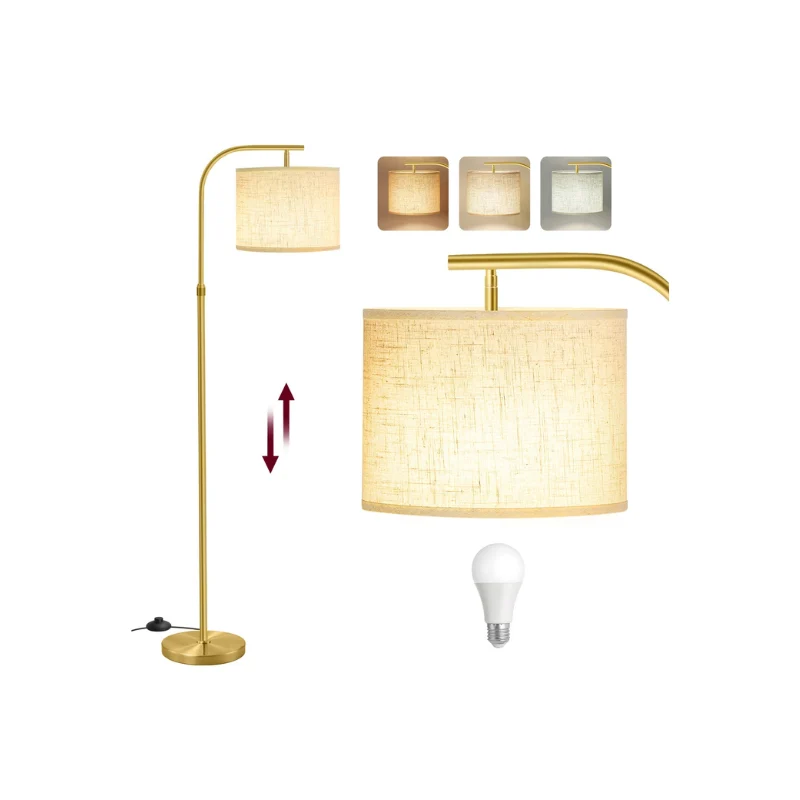 Lampe sur pied courbe avec abat-jour en tissu, Douille E27