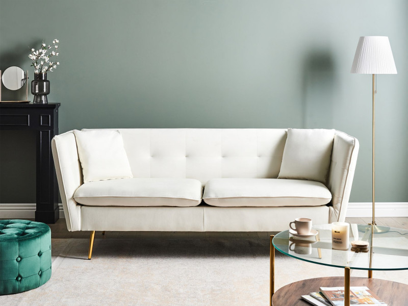 Sofa kanapa welurowa pikowana złamana biel