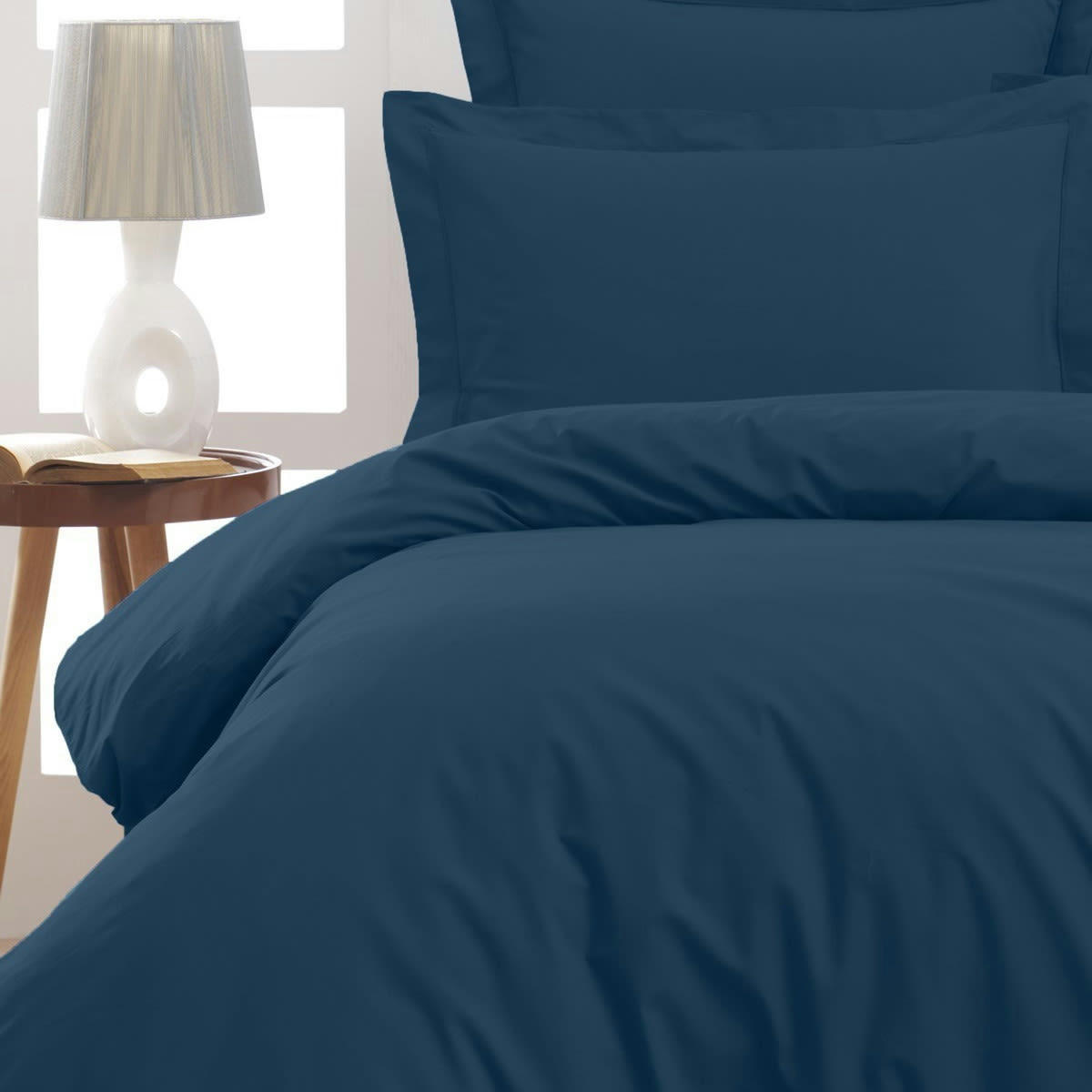 SOFT PERCALE - Drap plat en percale de coton  indigo 240x300 cm