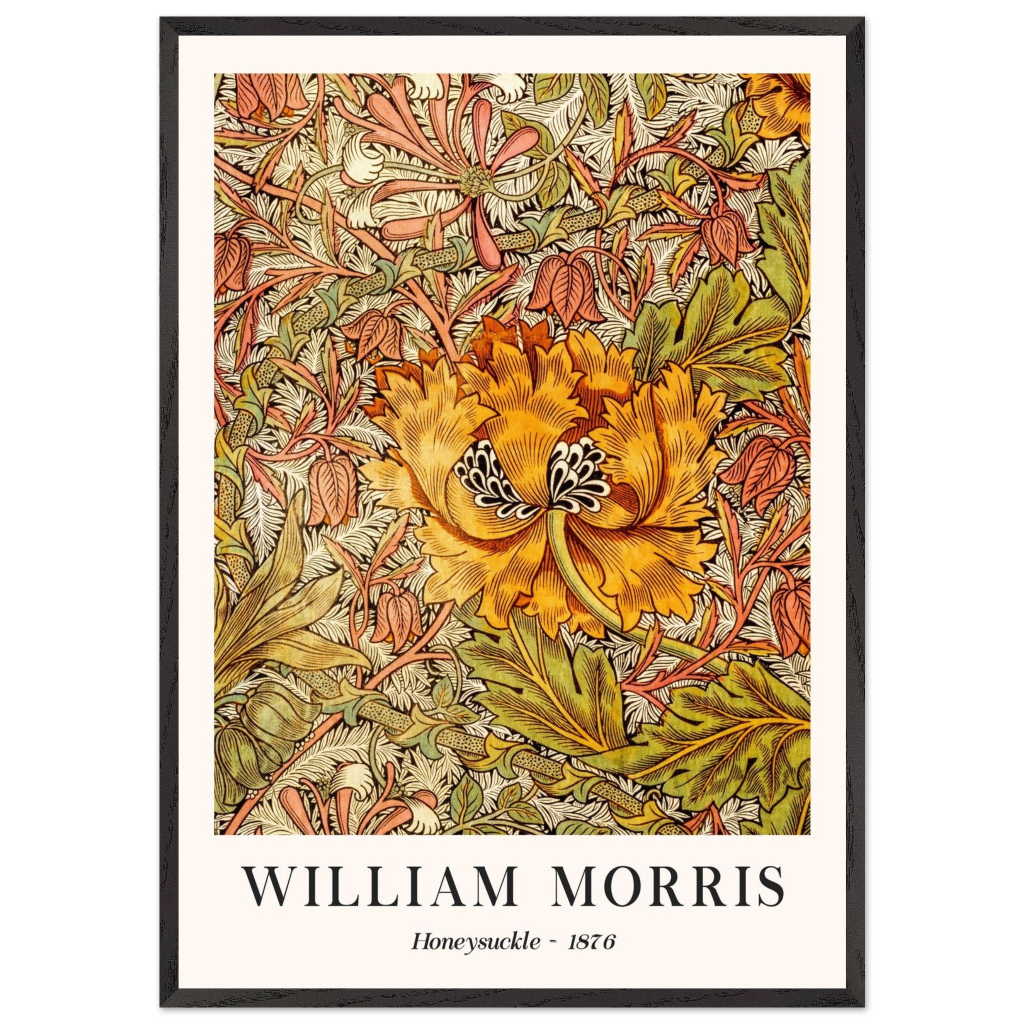 Artfulprints Poster met Lijst William Morris - Honeysuckle II 1876  - 70x100 cm - Oranje