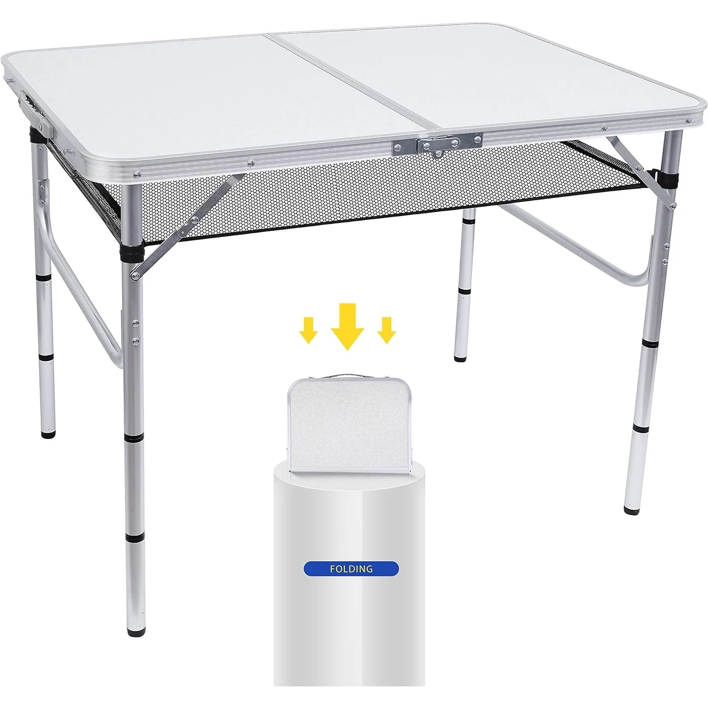 Card Table, Small Table, Folding Table, Adjustable 3-Level Heights Folding Camping Table with Mesh Holders
