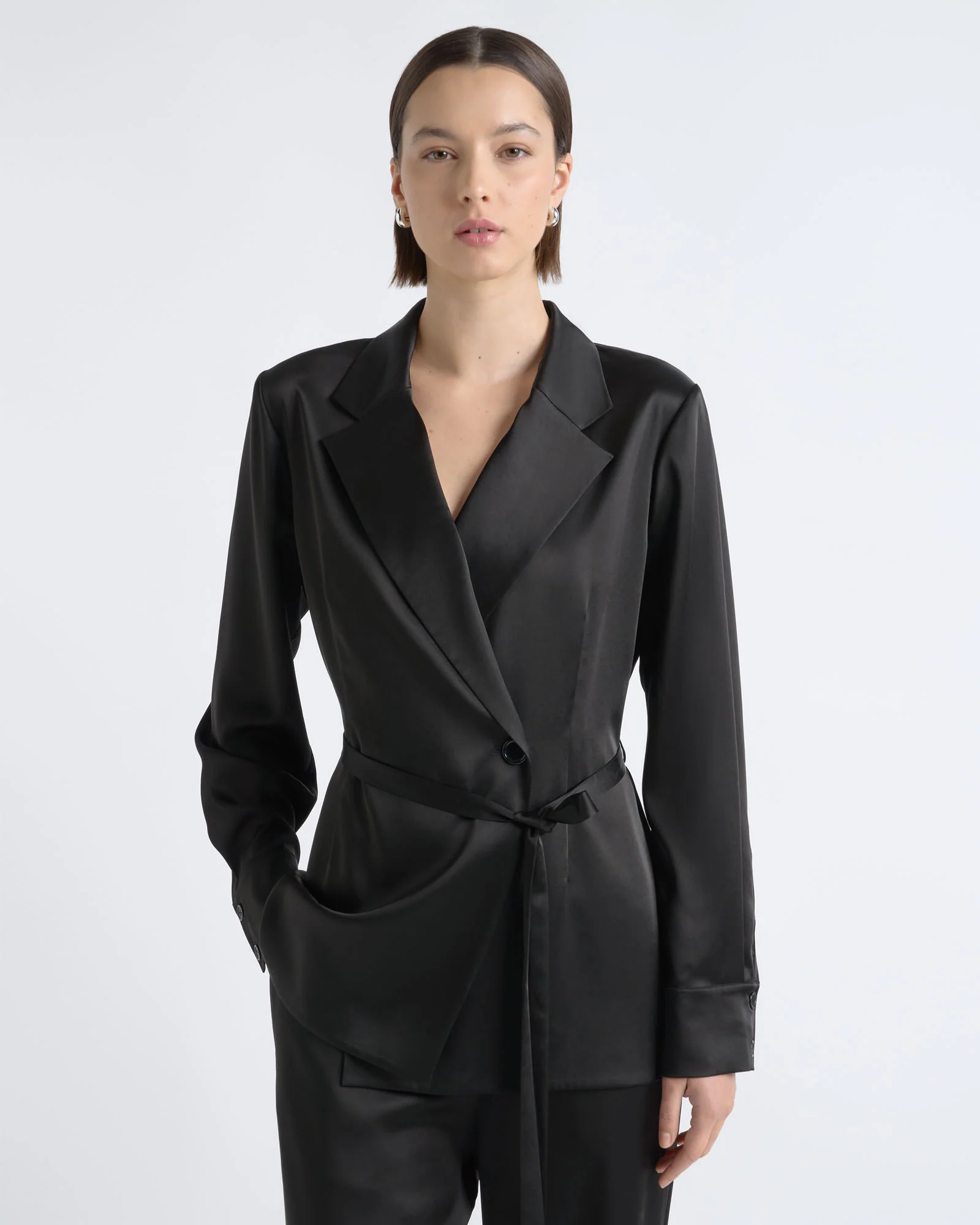 Satin Tie Belt Shirt
