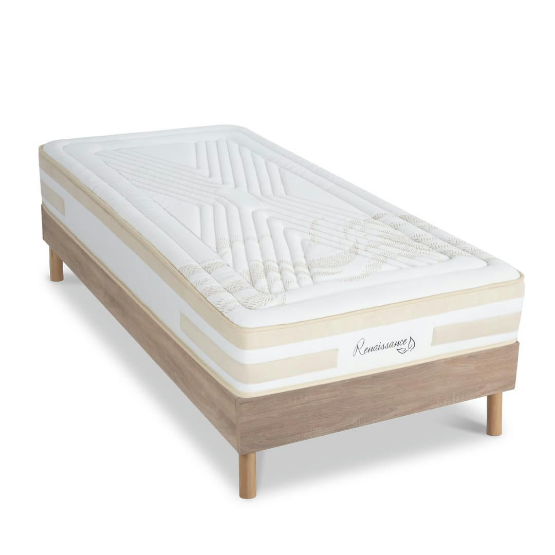 RENNAISSANCE - Ensemble matelas à Mémoire de forme et sommier bois 90x200