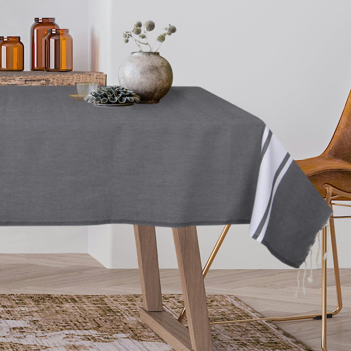 ST TROPEZ - Nappe carrée coton  170x170 gris moyen