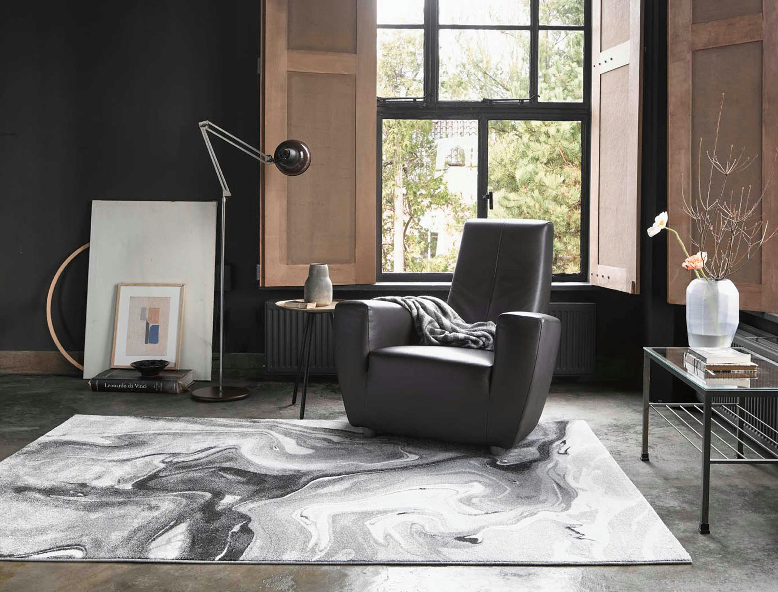 VOYAGE - Tapis motif marbre nuances de gris pour salon, chambre 170x120