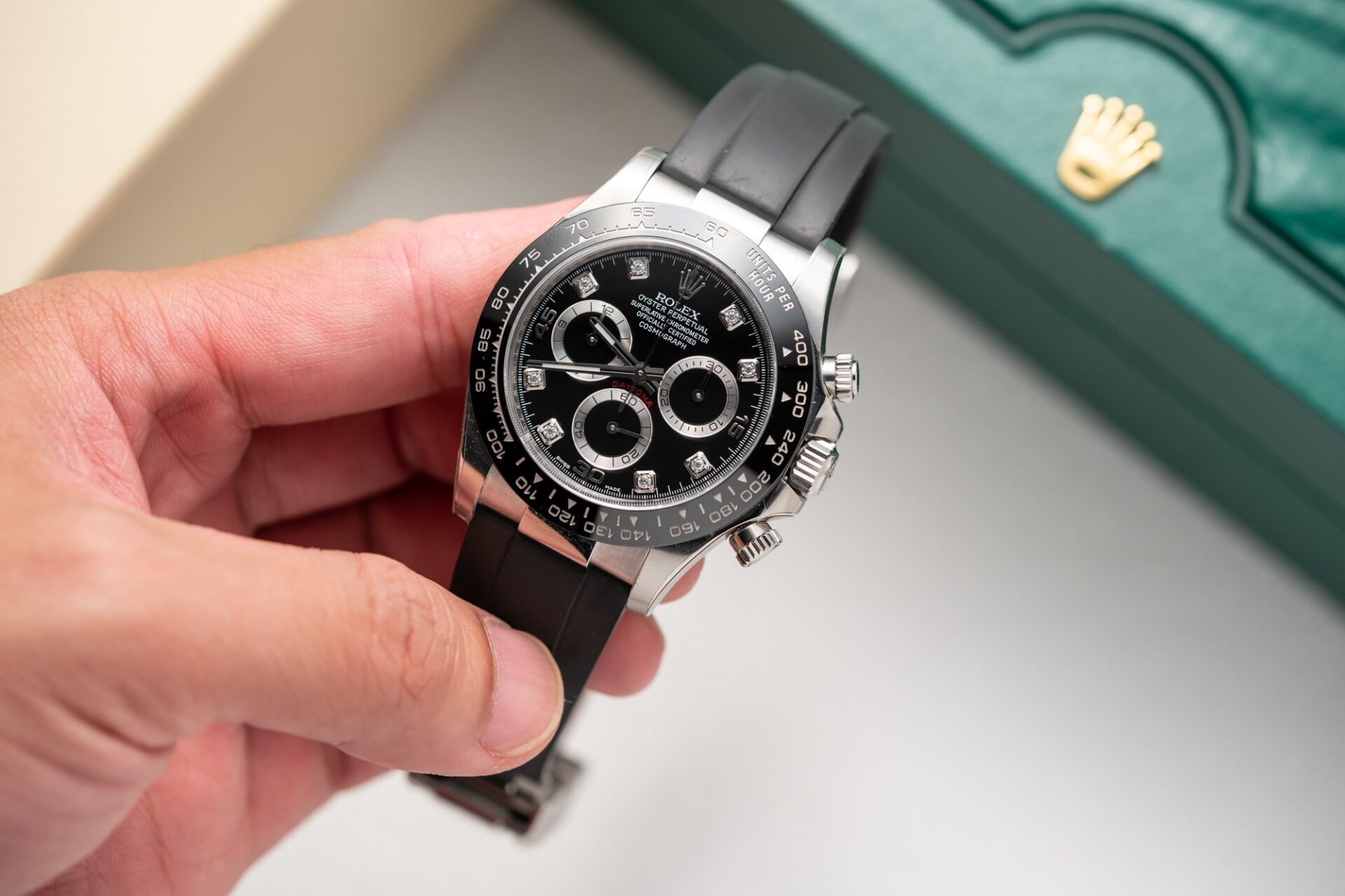 Rolex Daytona 116519LN 904L Steel Black Dial CZ Diamonds 40mm Oysterflex Super Clone