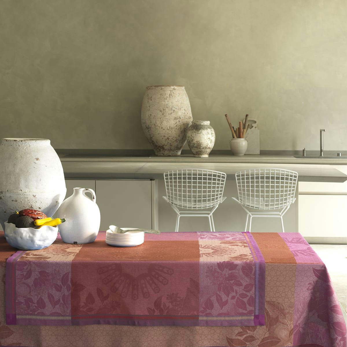 JARDIN D'ORIENT - Nappe en lin terracotta 150 x 150