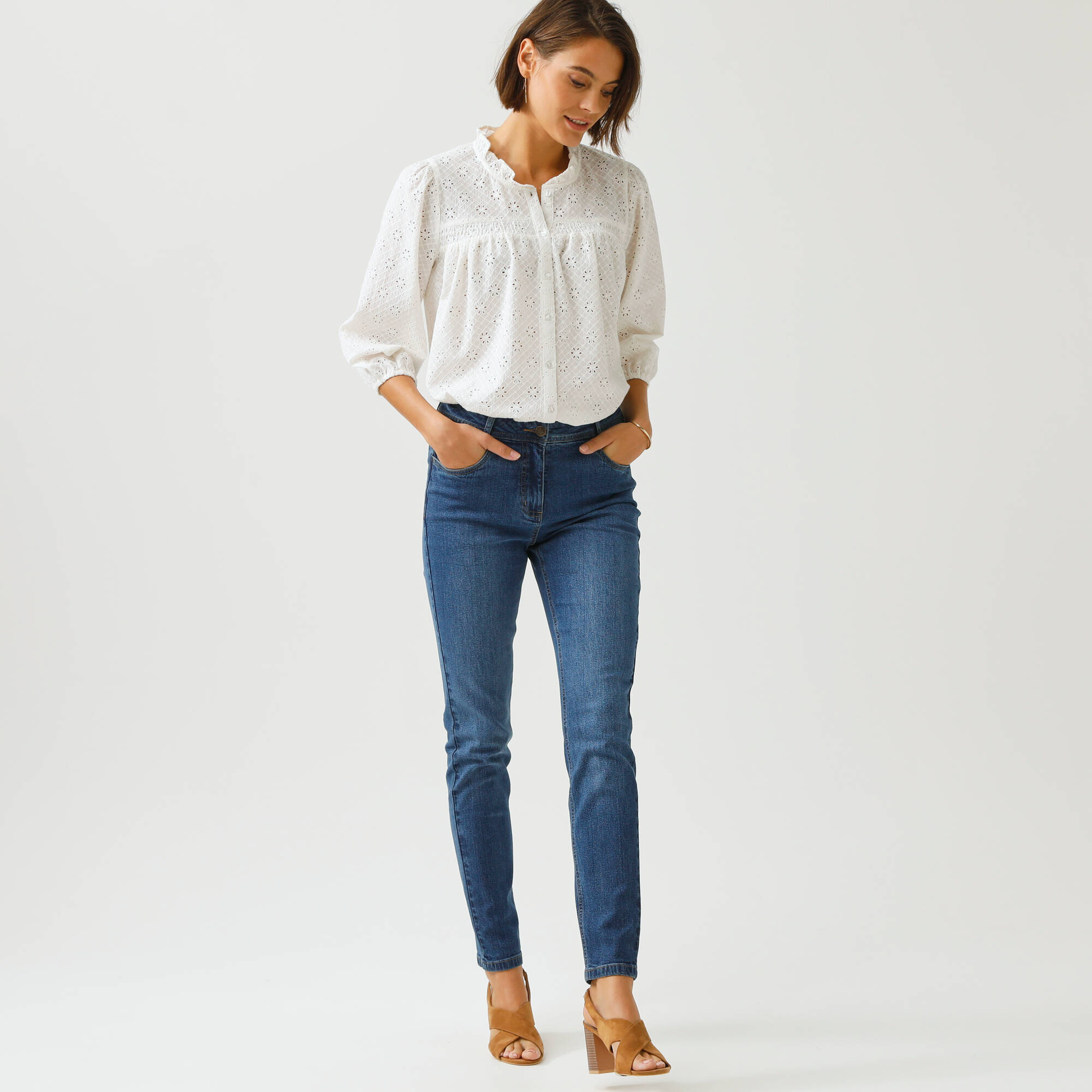 Pantalon slim, taille haute, moyenne stature