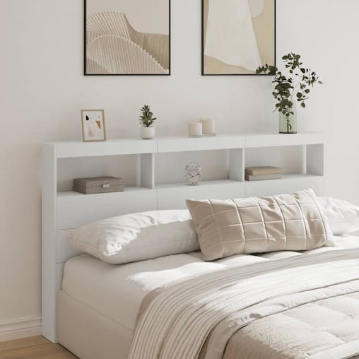 NNEVL Headboard Cabinet with LED White 180x17x102 cm